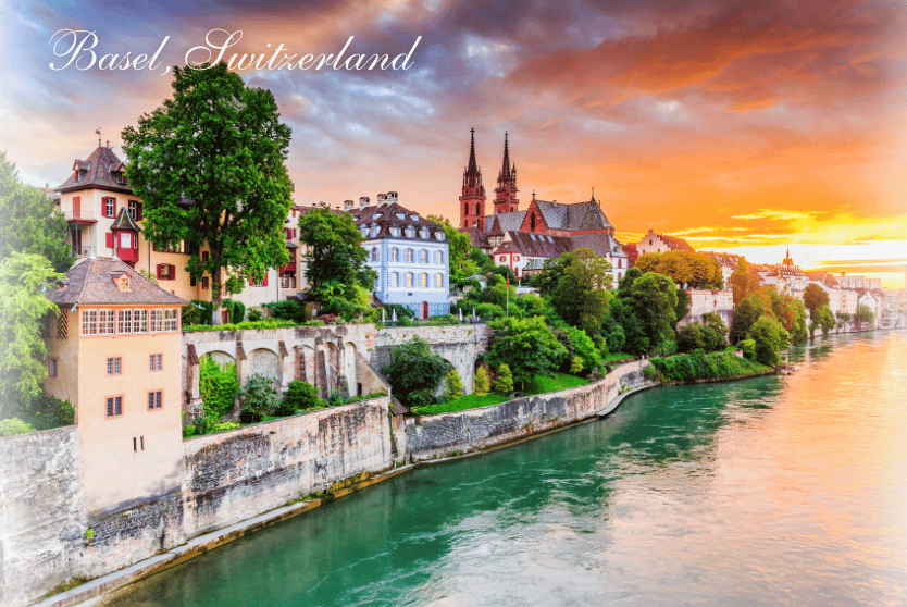 Basel Rhine River and Old Town architecture
