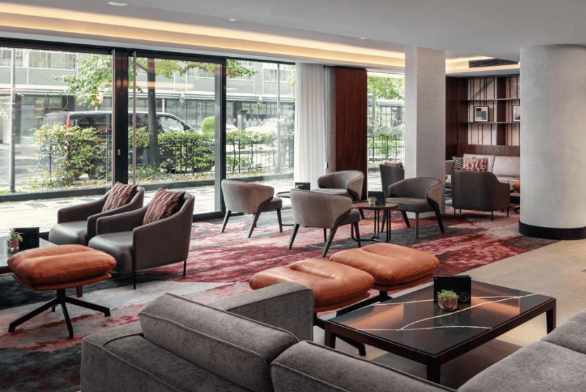 Luxury car in front of Prague Marriott Hotel