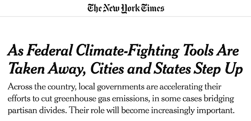 New York Times headline on local climate efforts