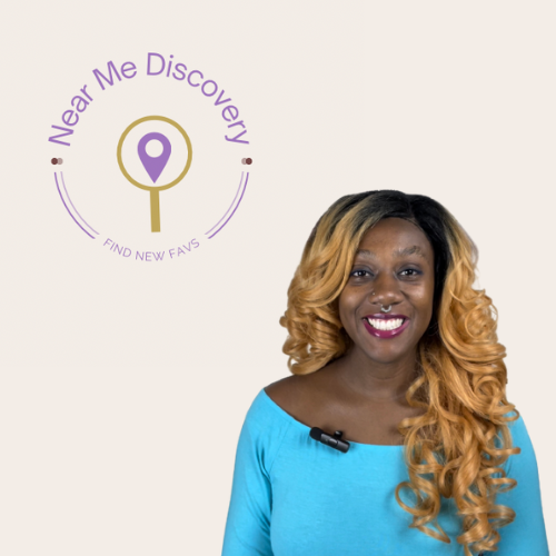 Image of the Near Me Discovery Company logo in the top left corner of the image with a picture of the brand founder in the center + bottom right of the image, presented alongside the company about description on NearMeDiscovery.com - specializing in location search and brand awareness for small businesses and local businesses near me and near you
