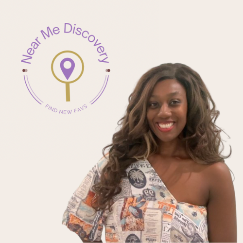 Image of the Near Me Discovery Company logo in the top left corner of the image with a picture of the brand founder in the center + bottom right of the image, presented alongside the company about description on NearMeDiscovery.com - specializing in location search and brand awareness for small businesses and local businesses near me and near you