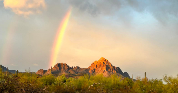 Arizona Ironwood Meetup featuring Ragged Top Mountain with a Rainbow | Photo by Steven Beyer of Desert Adventures in Arizona