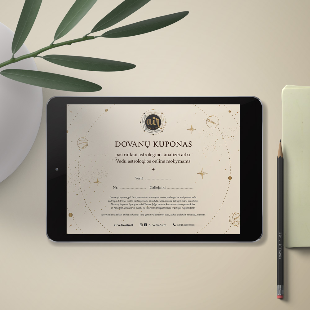el. dovanų kuponas pasirinktai astrologinei analizei mokymams AirVedicAstro astrologinei apžvalgai