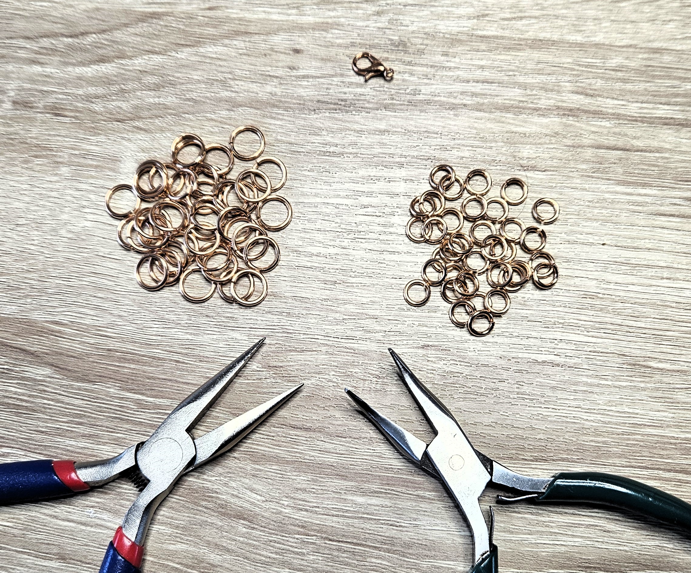 bronze jump rings and a bronze coloured lobster clasp