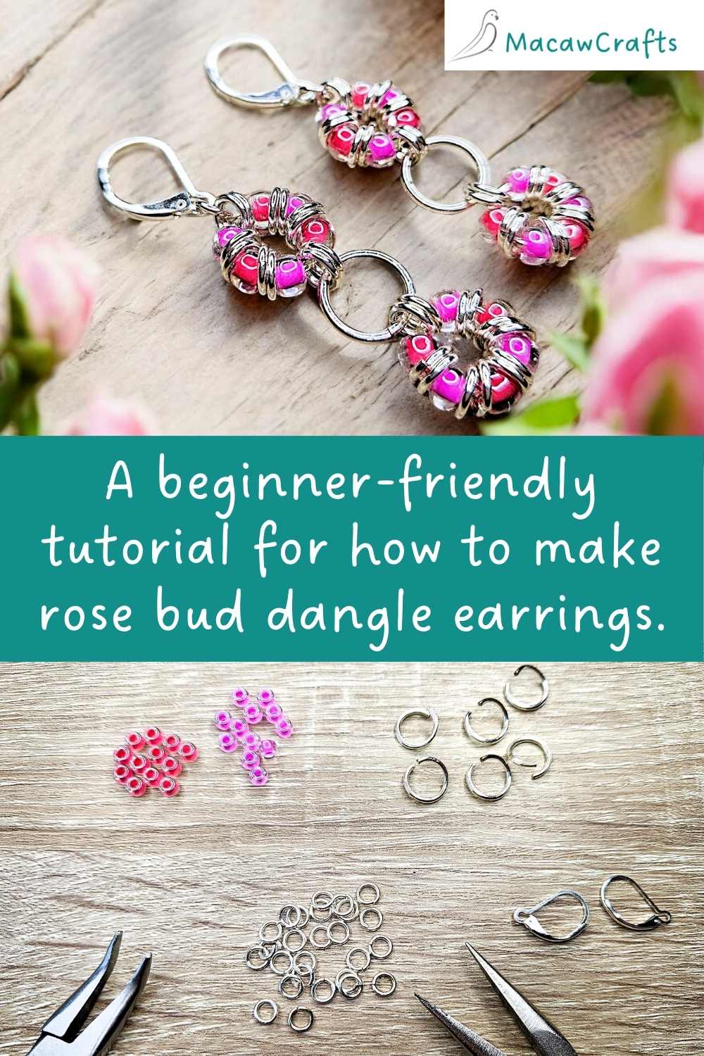 How to Make Rose Bud Earrings with Seed Beads and Jump Rings