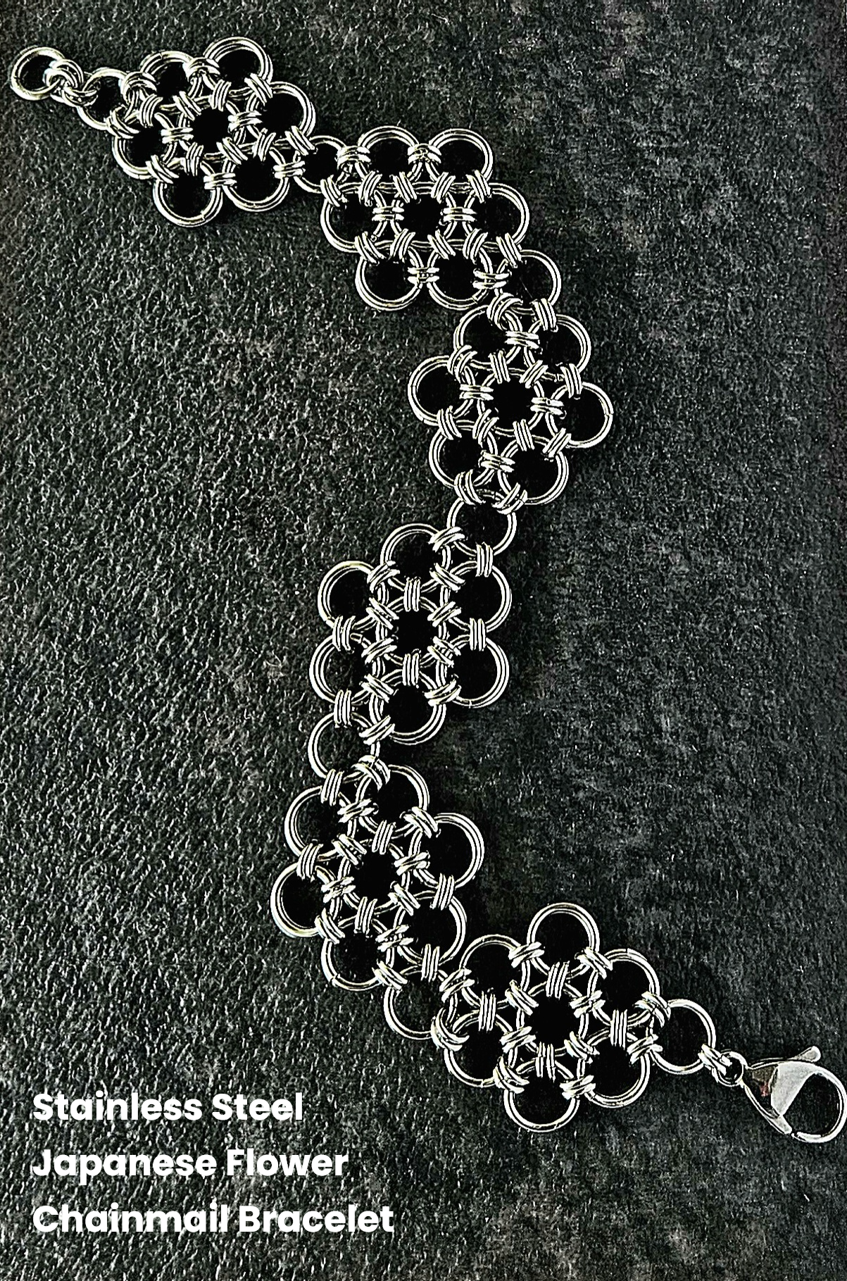 stainless steel flower chainmail bracelet