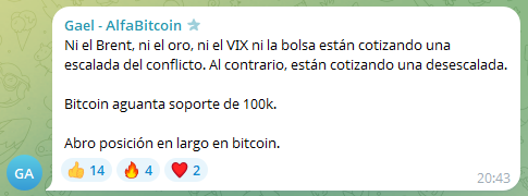 Mensaje el el Telegram privado