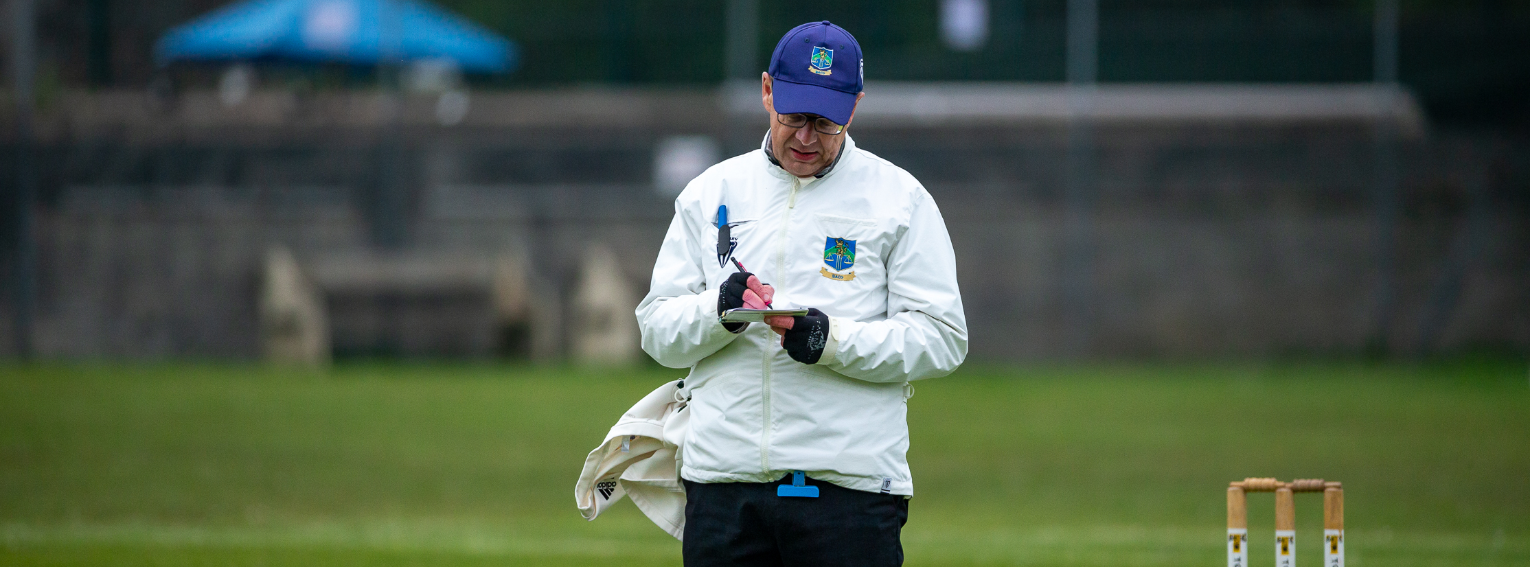 Cricket umpire checking the scores