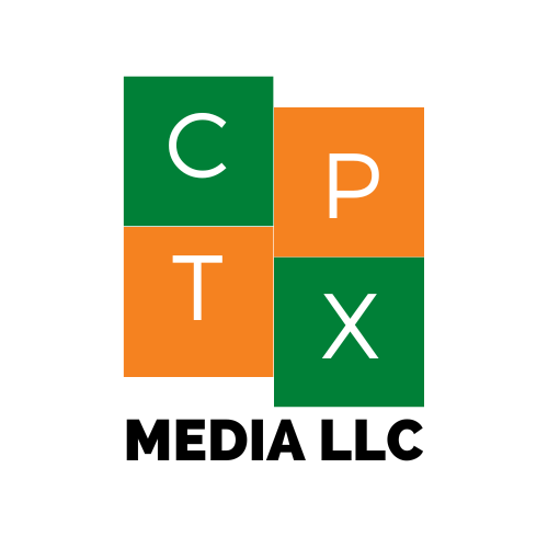 This is the logo for CPTX Media. It consists of two green squares with C and X in them as well two orange squares with T and P. Media LLC is below the four squares.