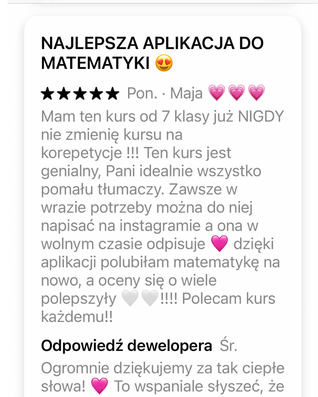 Opinia o najlepszej aplikacji do matematyki. Dostęp 24/7, indywidualne podejście i pomoc w nadrobieniu zaległości dla klas 7, przygotowanie do egzaminu ósmoklasisty.