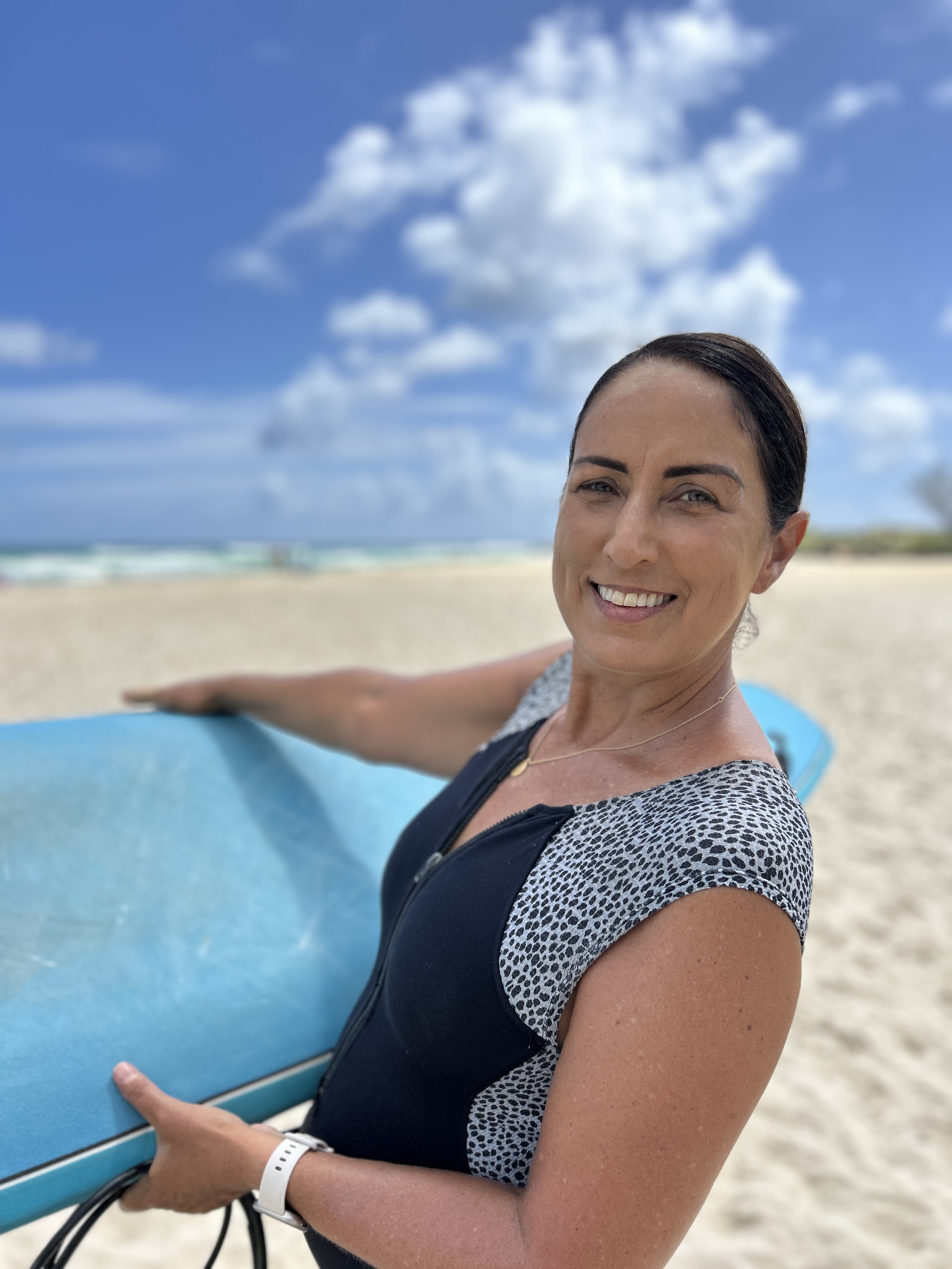 Me with my beloved soft board, Bluey