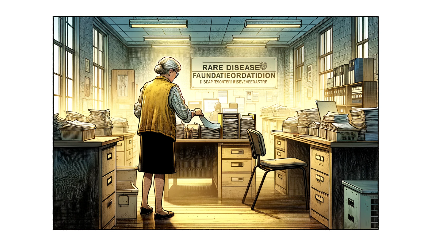 那天,我走進罕病基金會。 一個穿黃背心的阿姨背對著我整理資料。