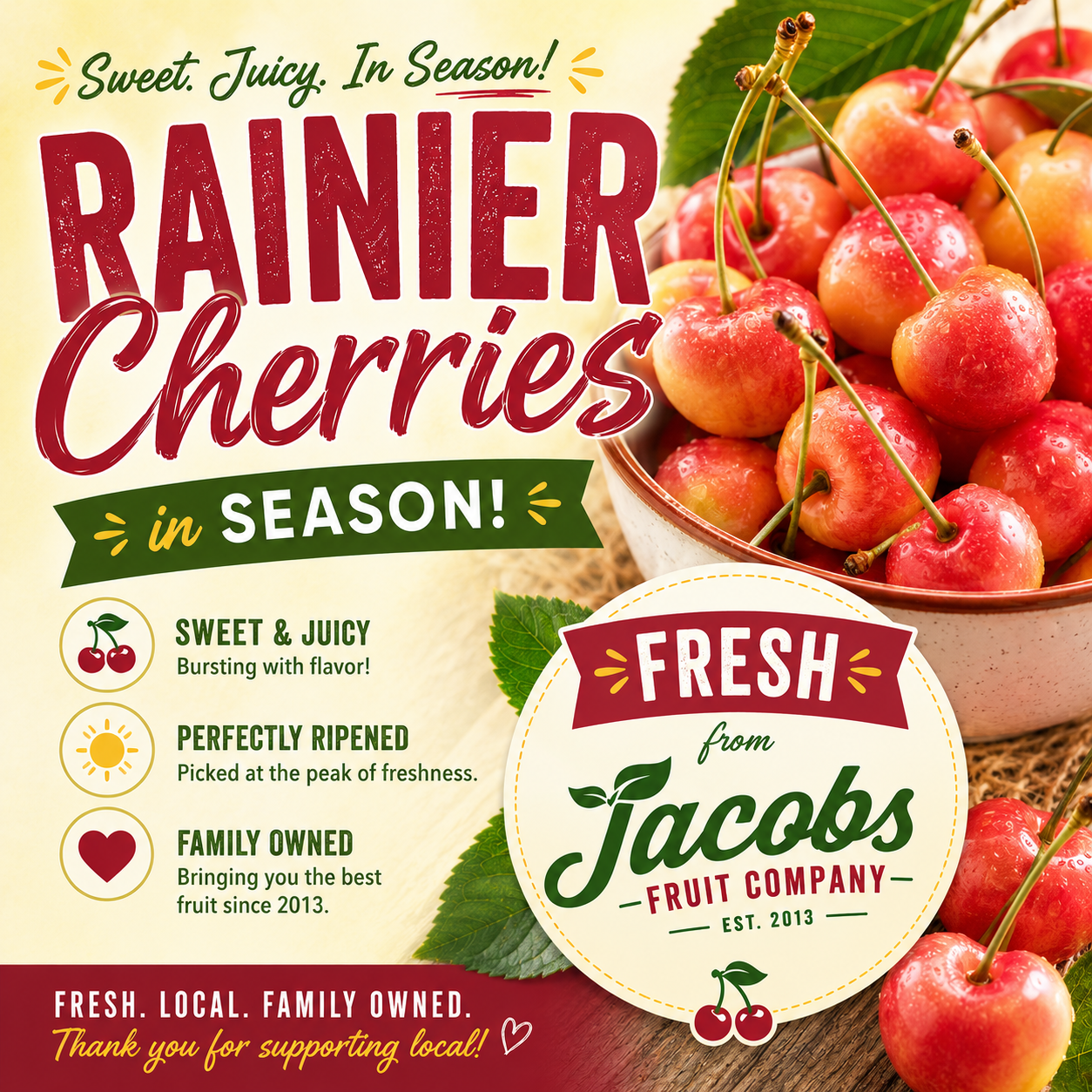 Rainier Cherries from Jacobs Fruit Co!