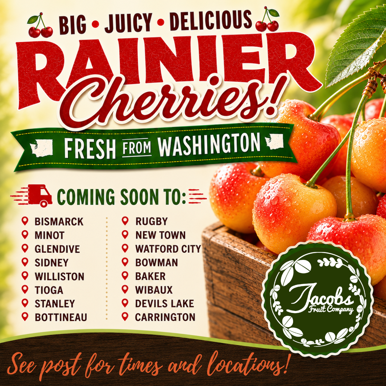 Rainier Cherries from Jacobs Fruit Co!