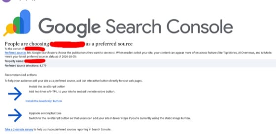 Google now tells you how many people chose your site as a preferred source