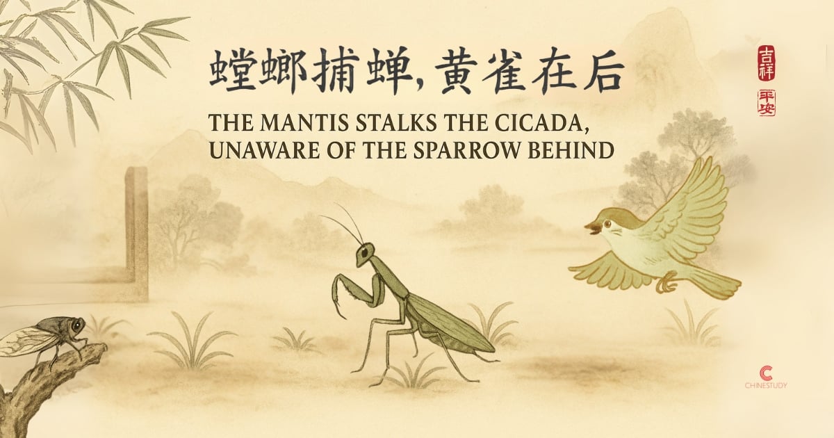 🪲 螳螂捕蝉，黄雀在后 táng láng bǔ chán, huáng què zài hòu – Focused on Gain, Blind to Danger