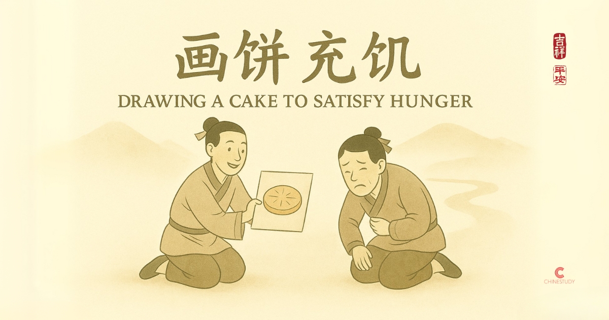 🥮 画饼充饥 huà bǐng chōng jī – Drawing a Cake to Satisfy Hunger
