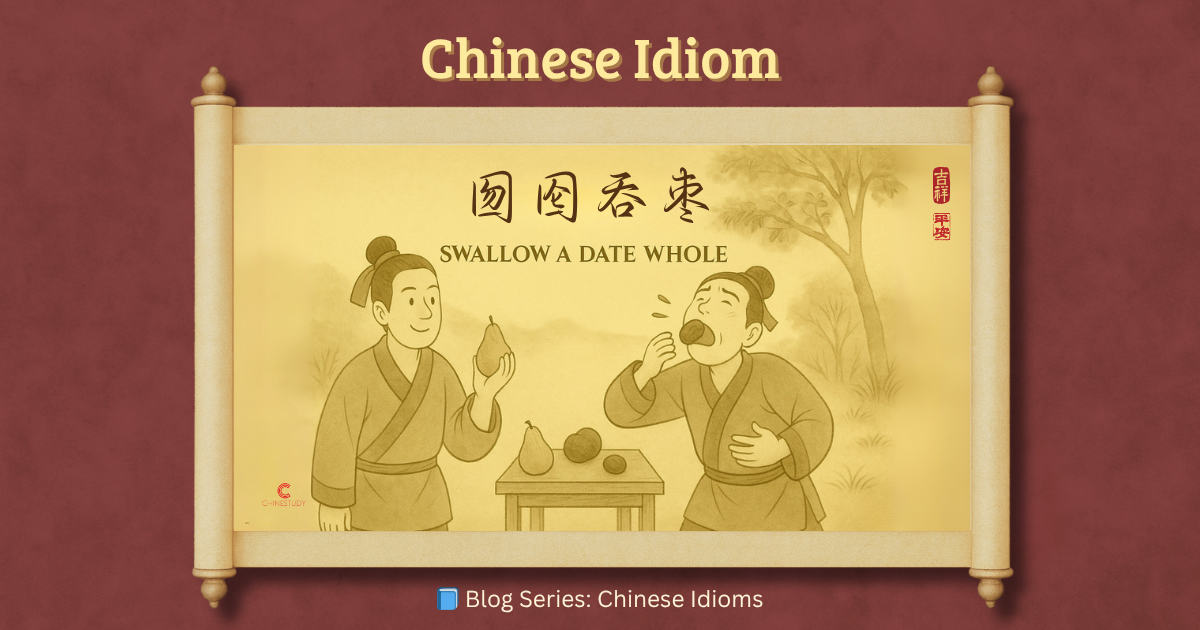 😵 囫囵吞枣 hú lún tūn zǎo – Swallowing the Date Whole