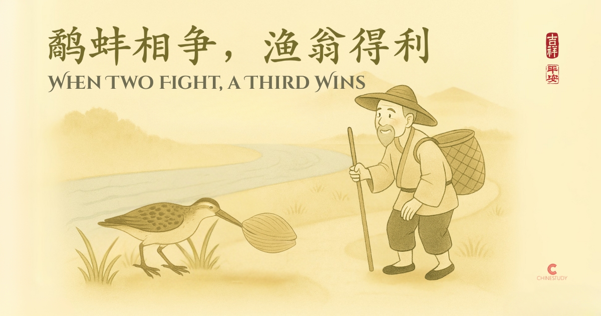 🎣 鹬蚌相争，渔翁得利 yù bàng xiāng zhēng, yú wēng dé lì – When Two Fight, a Third Wins