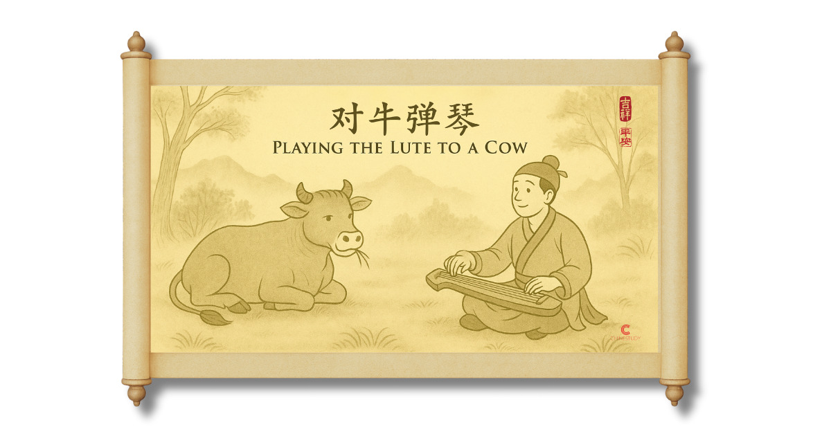 🐮 对牛弹琴 duì niú tán qín – Playing the Lute to a Cow