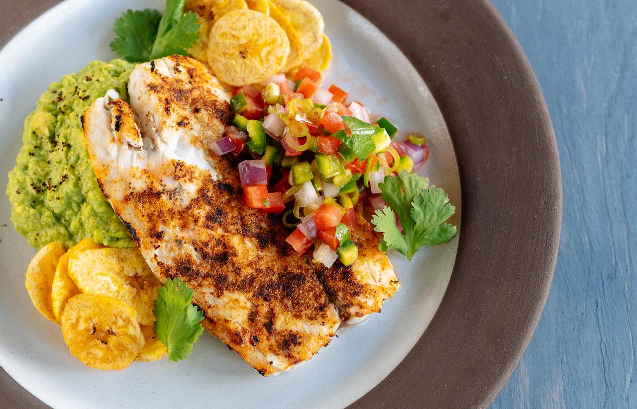 Grilled Barramundi with Smashed Avocado