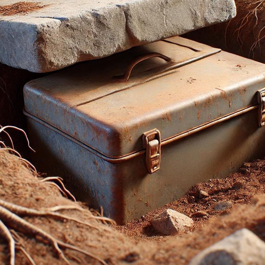 metal box in hole beneath slab