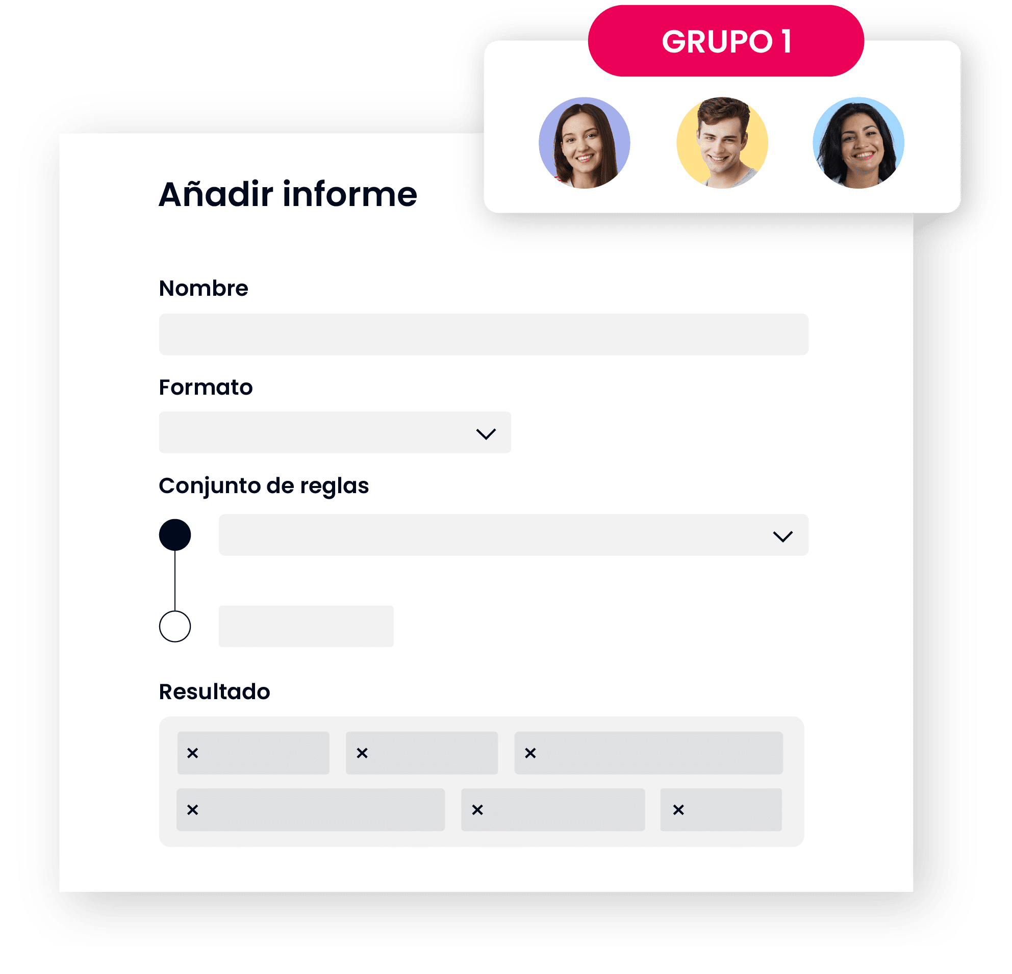 Representación gráfica de dos grupos distintos inscritos a un curso administrados por un 