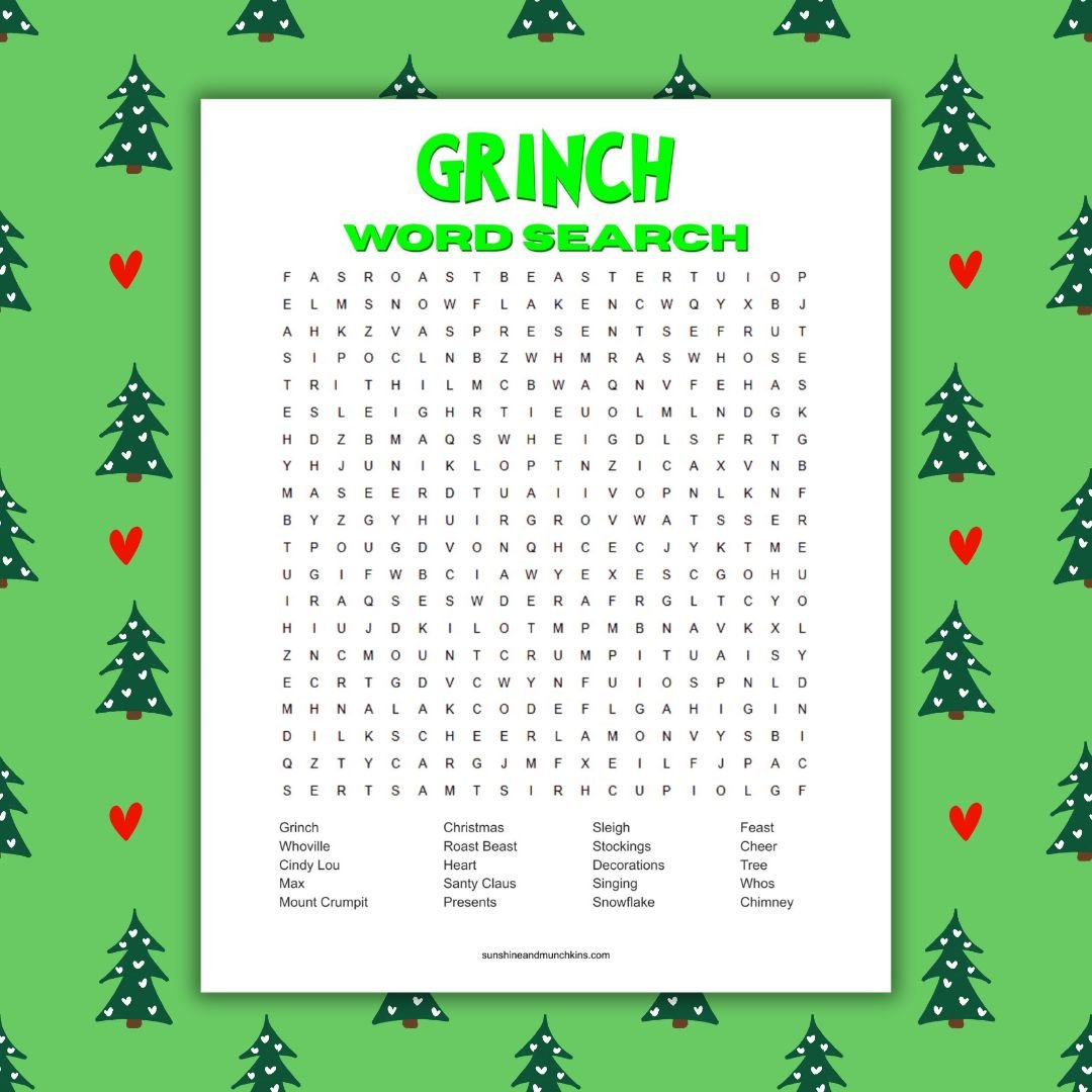 free} grinch word search printable - sunshine and munchkins