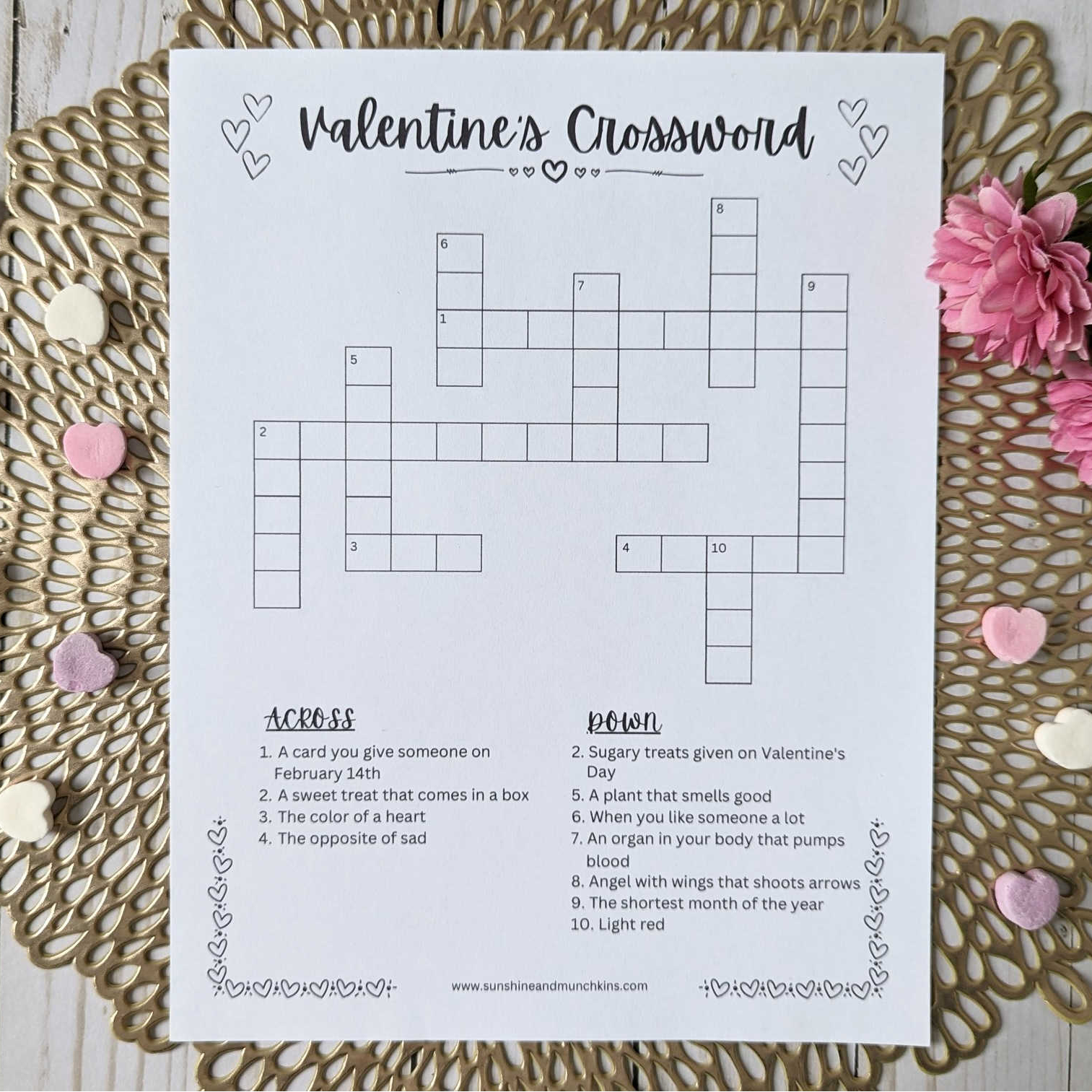 Free} kids valentine's crossword printable - sunshine and munchkins
