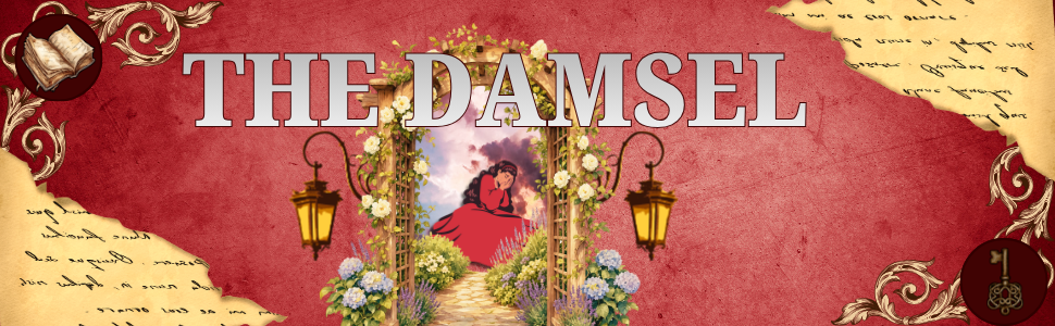 image red background The Damsel trope with antique decore