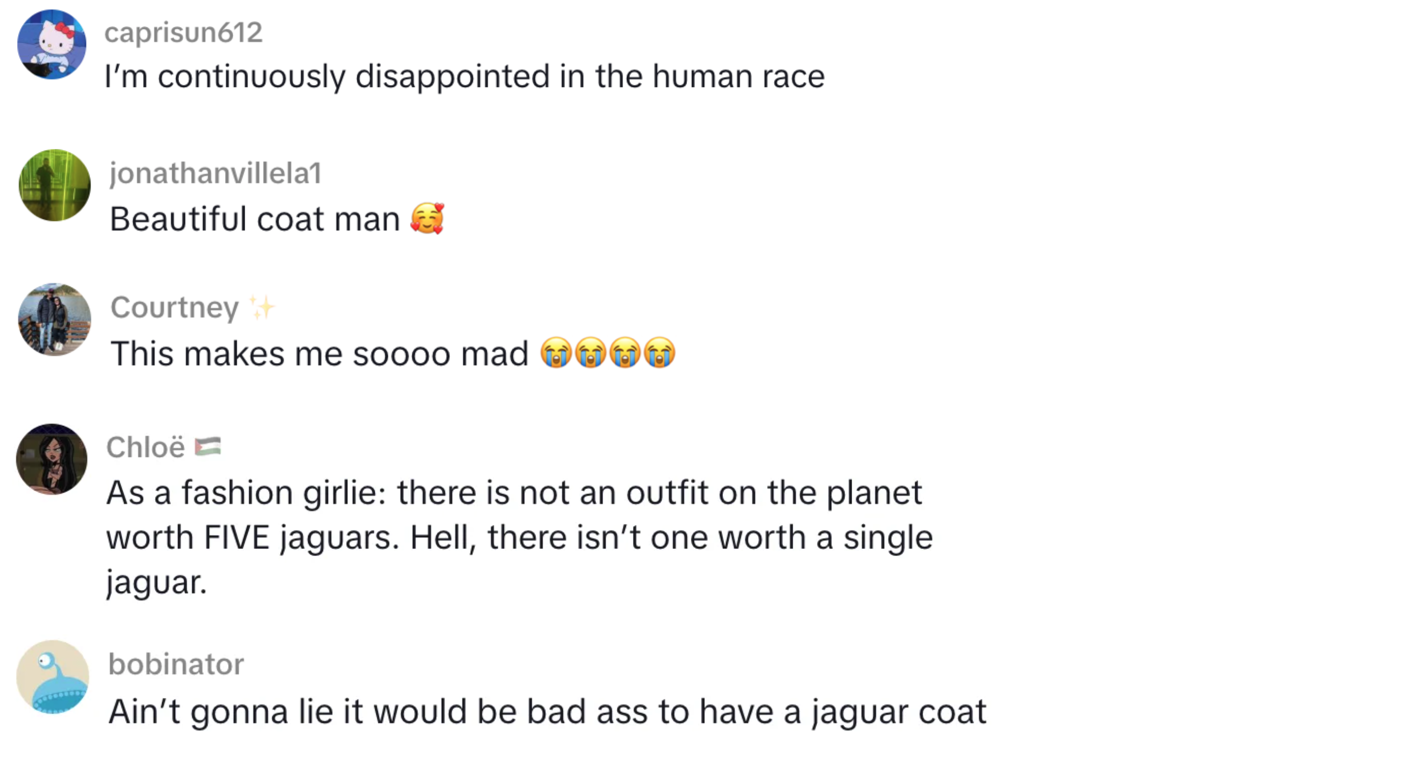 Tiktok comments, including 
