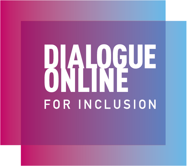 Dialogue online for inclusion logo on blue purple background