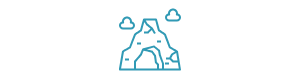 Cave entrance with two clouds above, symbolizing exploration and connection to nature.