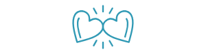 Two hearts touching, highlighted by lines above and below, symbolizing saving favorite travel spots with love.